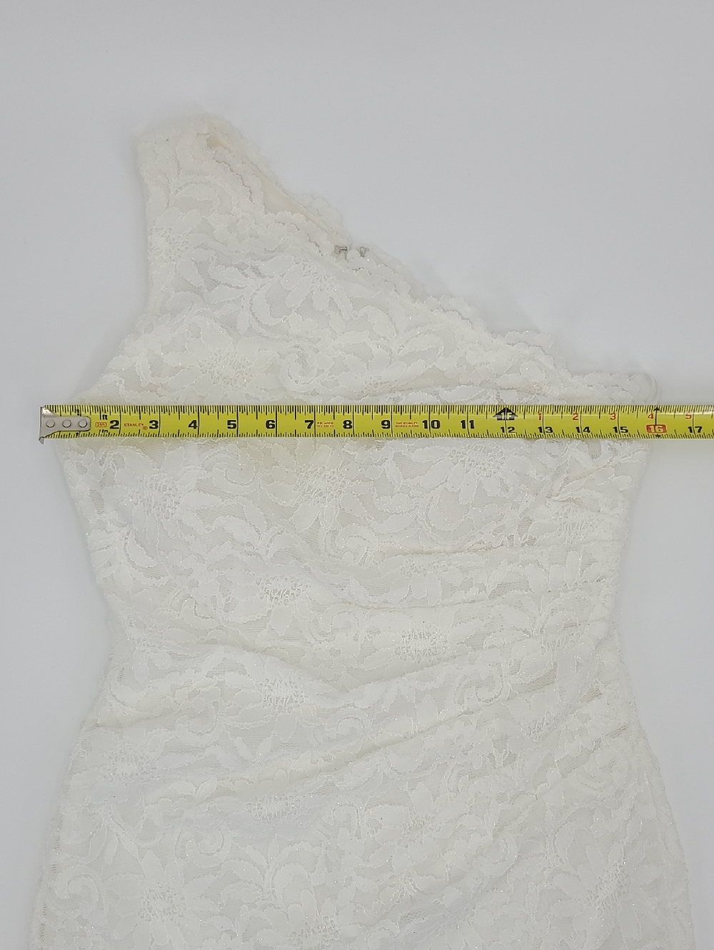 David's Bridal Studio White Lace One-Shoulder Wedding Dress - Picture 11 of 16